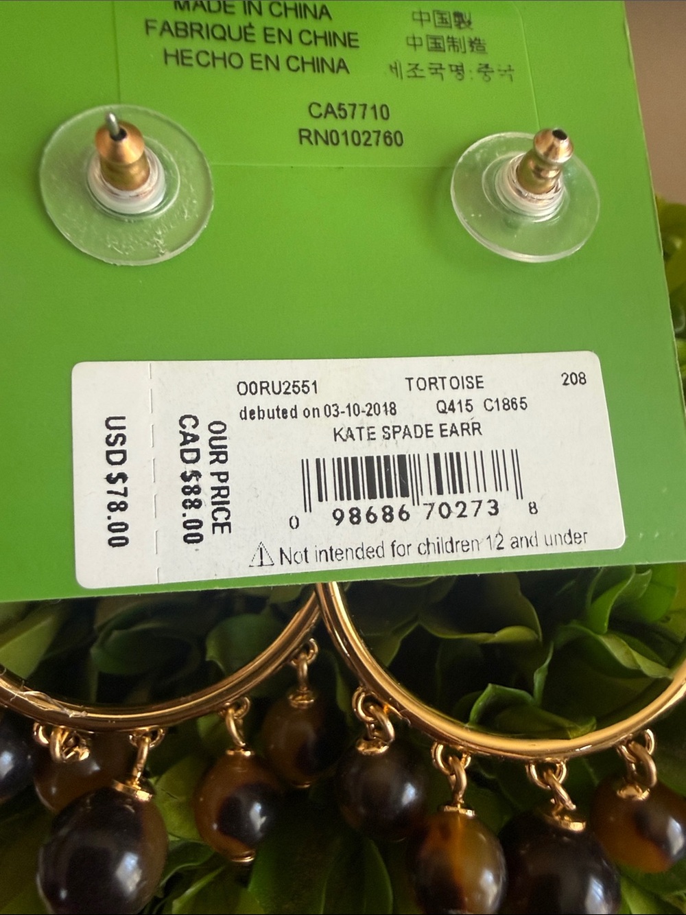 KATE SPADE ♠️ New York TORTOISE BAUBLE DROP HOOP EARRINGS 🌟NWT🌟 - Picture 11 of 15